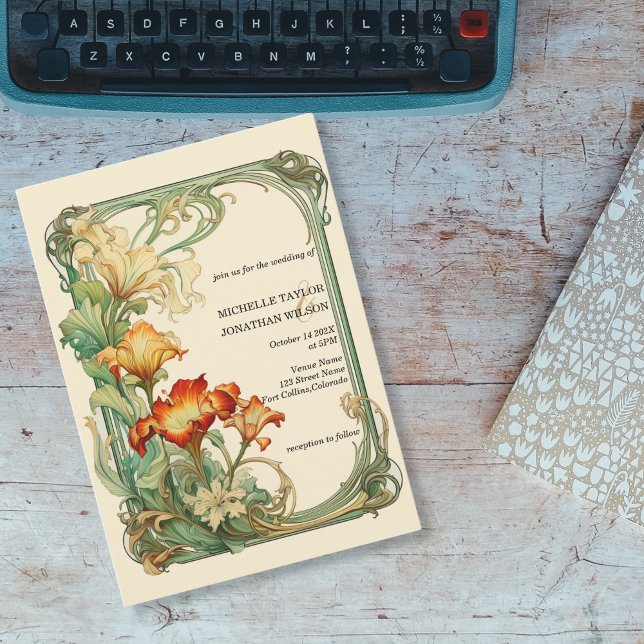 Vintage rustikale Retro Art Nouveau Botanischer Ga Einladung (Von Creator hochgeladen)