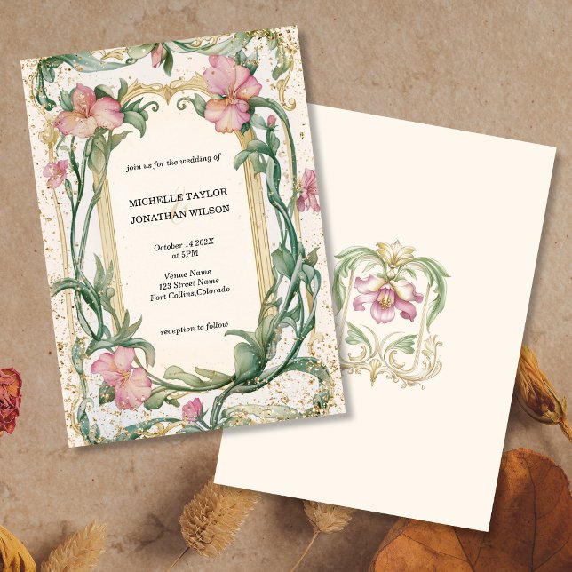 Vintage rustikale Retro Art Nouveau Botanischer Ga Einladung (Von Creator hochgeladen)