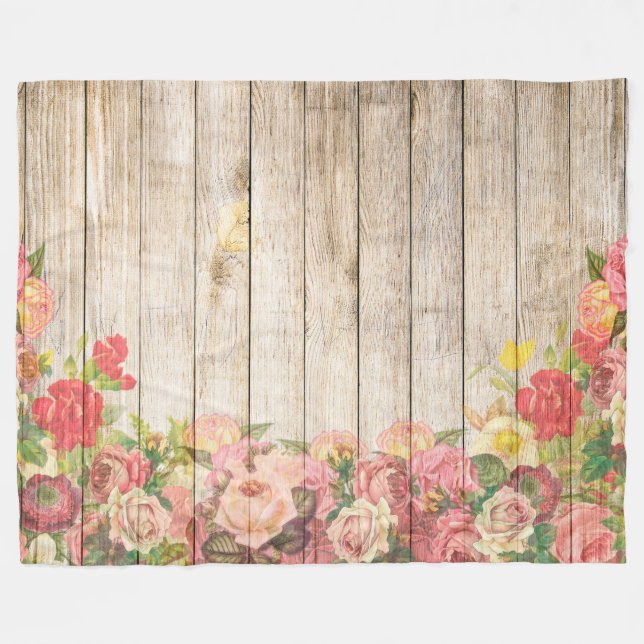 Vintage rustikale romantische Rose Holz Fleecedecke (Vorderseite (Horizontal))