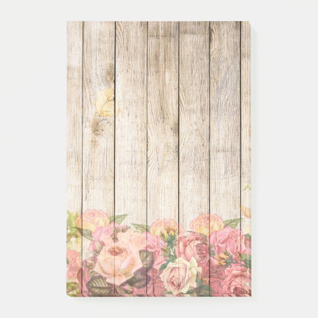 Vintage rustikale romantische Rose Holz Post-it Klebezettel (Vorderseite)
