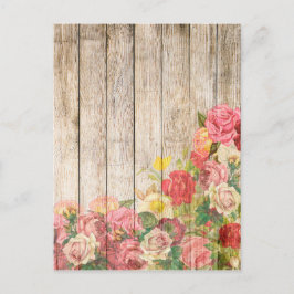 Vintage rustikale romantische Rose Holz Postkarte