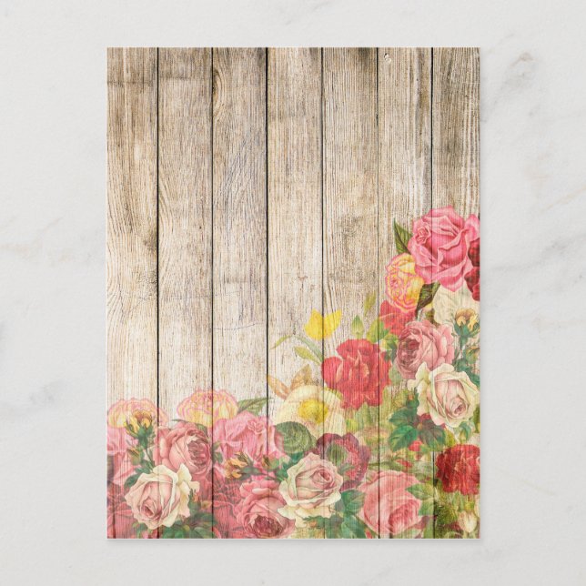 Vintage rustikale romantische Rose Holz Postkarte (Vorderseite)