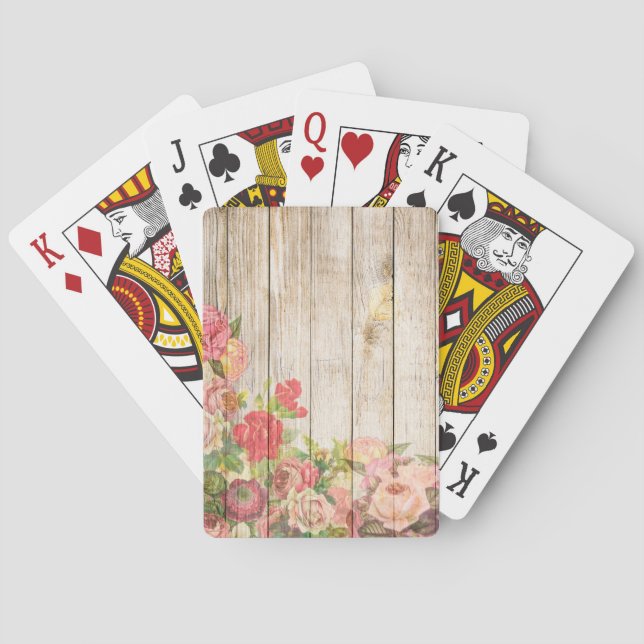 Vintage rustikale romantische Rose Holz Spielkarten (Rückseite)