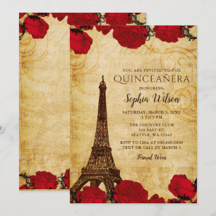 Vintage rustikale Rose Eiffelturm Quinceañera Einladung