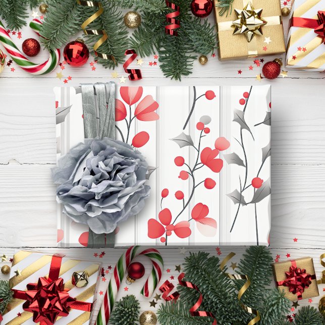 Vintage rustikale Rote Flora Botanische Weihnachte Geschenkpapier (Vintage Rustic Red Floral Botanical Christmas Wrapping Paper)