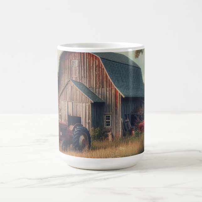 Vintage rustikale Scheune und alte Traktoren Kaffeetasse (Mittel)
