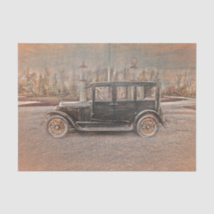 Vintage rustikale Schwarz-Sepia-Klassiker-Auto-Ski Seidenpapier
