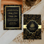 Vintage Rustikale Schwarze-Gold-Filigree-Moslemhoc Einladung<br><div class="desc">Erleben Sie Ihren Gast mit dieser eleganten Hochzeitsfeier mit goldenen Akzenten und wunderschönem Blumenmuster aus dem Imitat "Bismillah" in arabischer Kalligrafie. Fügen Sie einfach Ihre Veranstaltungsdetails zu dieser einfach zu bedienenden Vorlage hinzu,  um sie zu einer einmaligen Einladung zu machen.</div>