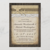 Vintage Rustikale Seestern-Strand-Hochzeitseinladu