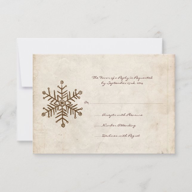 Vintage Rustikale Snowflake-Hochzeitkarte RSVP Karte (Vorderseite)