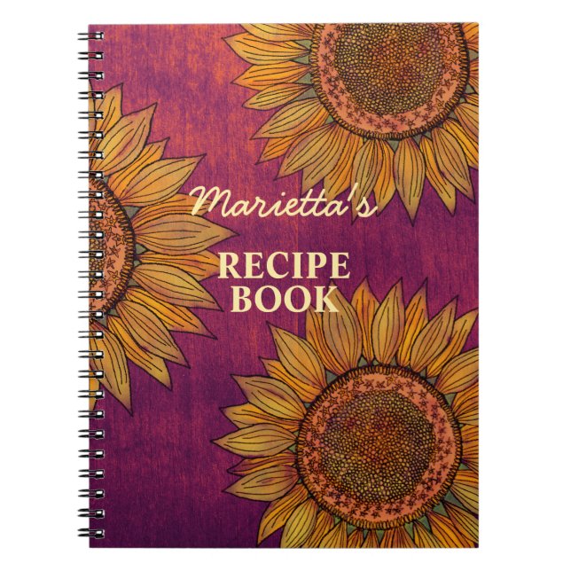 Vintage Rustikale Sonnenblumen Lila Rezept Notizblock (Vorderseite)