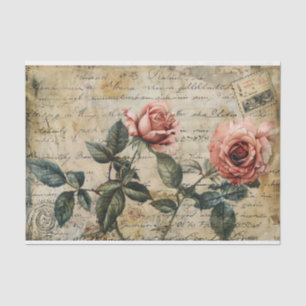 Vintage Rustikale Staubige Rosa Rosen Postkarten D Seidenpapier