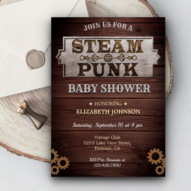Vintage Rustikale Steampunk-Baby-Dusche Einladung (Von Creator hochgeladen)