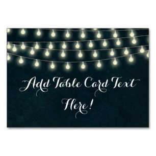 Vintage rustikale String Lights Hochzeitsplatz Tischnummer