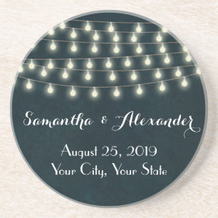 Vintage Rustikale String Lights Navy Blue Wedding Getränkeuntersetzer