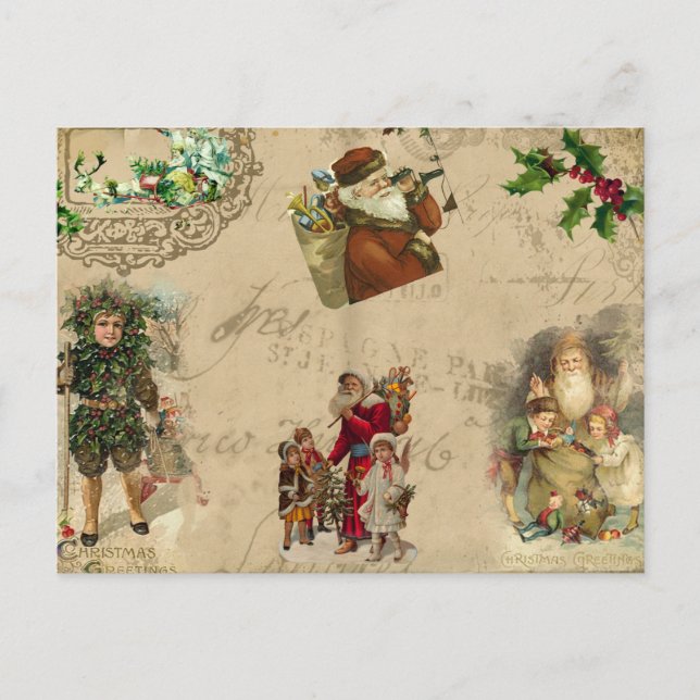 Vintage Rustikale Viktorianische Weihnachtsfeier Postkarte (Vorderseite)