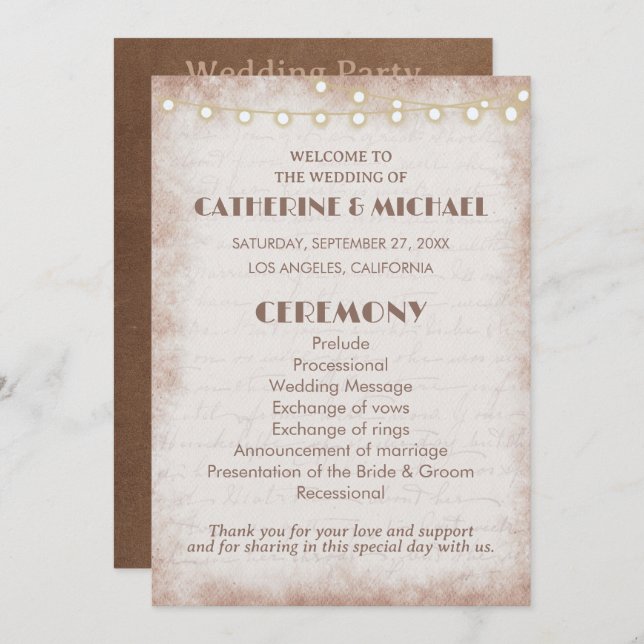 Vintage rustikale Wasserfarben Romantische Stringl Programm (Vorne/Hinten)