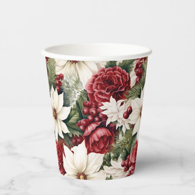 Vintage rustikale Weihnachtsfeiertage Blätter Must Pappbecher (Vorderseite)