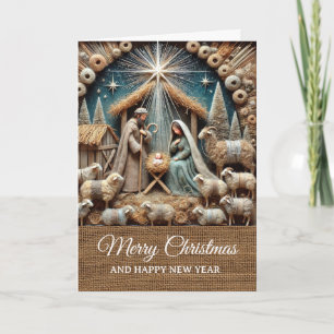 Vintage-rustikale Weihnachtskrippenszene Frohe Wei Karte