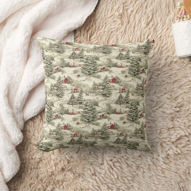 Vintage Rustikale Weihnachtslandschaft Winterlands Kissen (Decke)