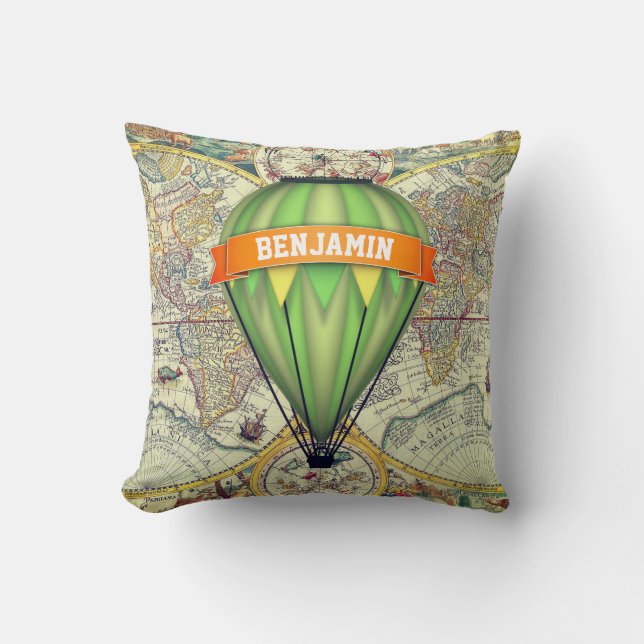 Vintage Rustikale Weltkarte Heißluftballon Kinderz Kissen (Vorderseite)