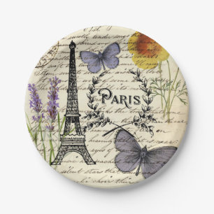 vintage rustikaler französischer Eiffelturm Paris Pappteller