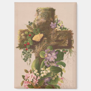 Vintage Rustikales florales Kreuz, Osterkarte, Magnet