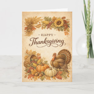 Vintage-rustikales Thanksgiving-Puten-Erntebild Karte
