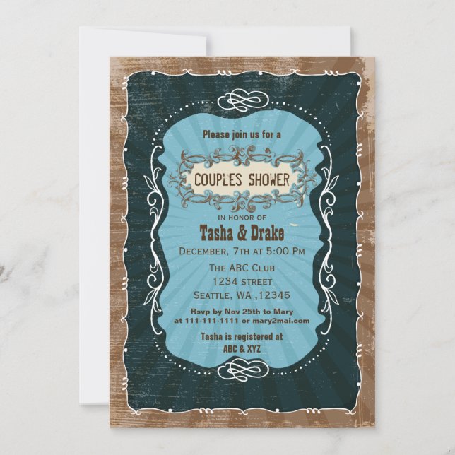 vintage rustique Couples Baby showers Invitations (Devant)