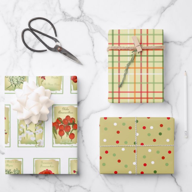 Vintage Saatgutpackungen Geschenkpapier Set (Vorderseite)