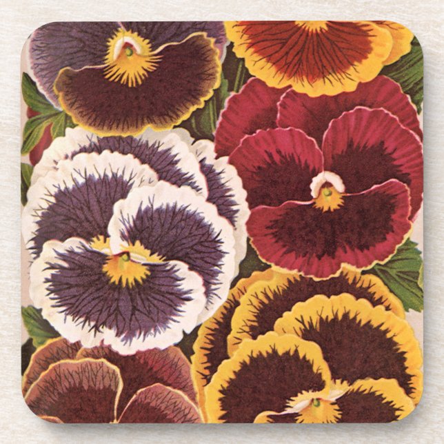Vintage Saatpacketiketten, Blume der Gartenhalle Getränkeuntersetzer (Vorderseite)