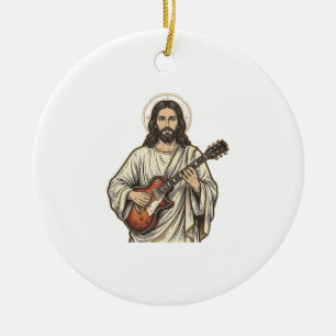 Vintage Sacred Guitarist Engraving Shirt Design_1 Keramik Ornament