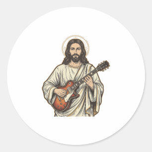 Vintage Sacred Guitarist Gravur Shirt Design_1 Runder Aufkleber