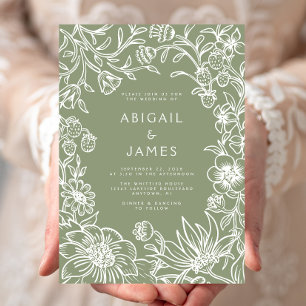 Vintage Sage Green Botanical Frame Wedding Einladung