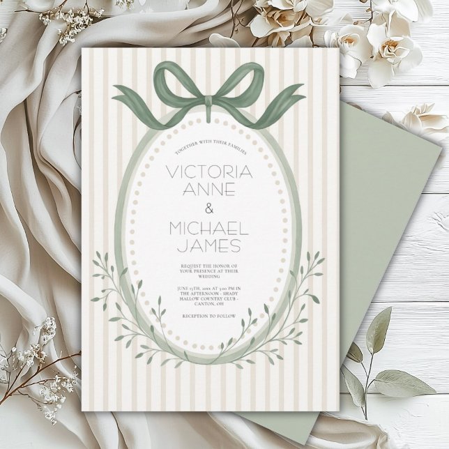 Vintage Sage Green Élégant Mariage Invitation (Créateur téléchargé)
