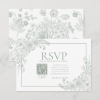 Vintage Sage Green Floral Line Art QR-Code UAWG