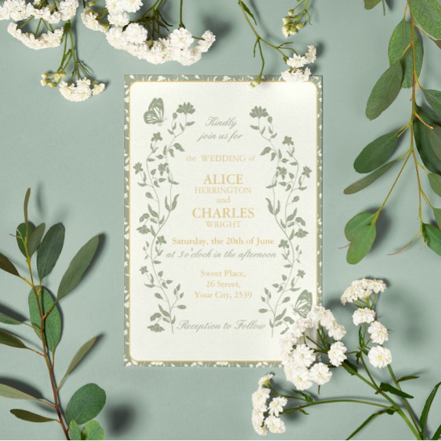 Vintage Sage Green und Cream Wedding Einladung (Von Creator hochgeladen)