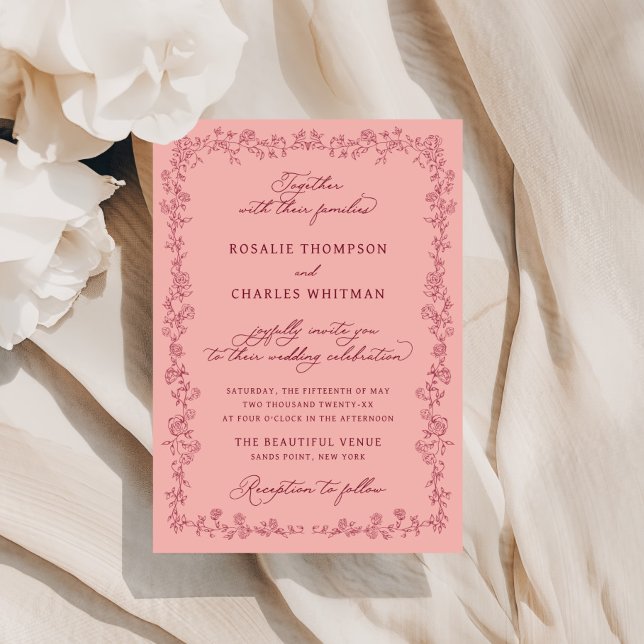 Vintage Sage Roses Frame Wedding  Invitation (Créateur téléchargé)