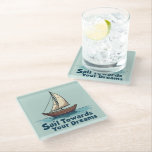 Vintage Sailboat Nautical Inspirational Quote Glasuntersetzer<br><div class="desc">Set sail toward your dreams with this beautifully illustrated vintage sailboat design, featuring warm wooden tones, billowing cream sails, and gentle ocean waves. The hand-drawn style gives this piece a timeless, maritime charm, perfect for lovers of adventure and the open sea. Below the boat, the phrase “Sail Towards Your Dreams”...</div>