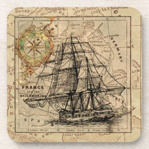 Vintage Sailing Ship and Old European Map Untersetzer