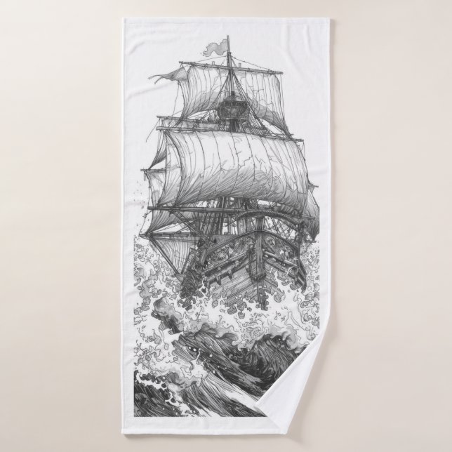 Vintage Sailing Ship: Antique Nautical Engraving Badehandtuch (Badehandtuch)