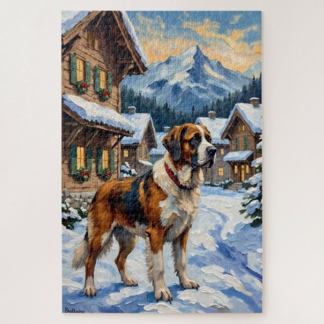 Vintage Saint Bernard Alpine Christmas Painting (Vertikal)