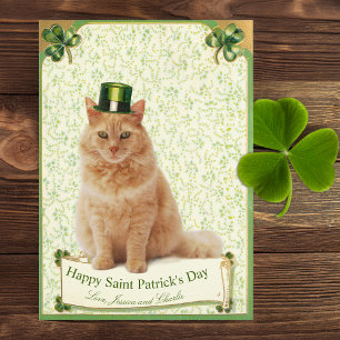 Vintage Saint Patrick's Day Glückskatze Shamrock Feiertagskarte