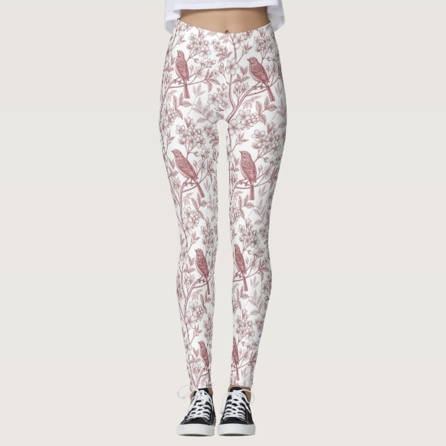 Vintage Sakura Cherry Blossom & Bird Ästhetik 1 Leggings (Vorderseite)