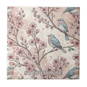 Vintage Sakura Cherry Blossom & Bird Ästhetik 5 Fliese