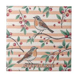 Vintage Sakura Cherry Blossom & Bird Ästhetik 7 Fliese