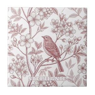 Vintage Sakura Kirschblüten & Vogel  Ästhetik Fliese