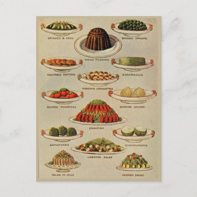Vintage Salate und pflanzliche Geschirr Postkarte (Vorderseite)