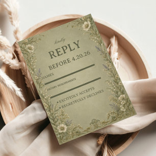 Vintage-Salbei-Blumenmuster RSVP Karte