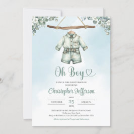 Vintage Salbei-Eukalyptus-Kinderkleidung Einladung